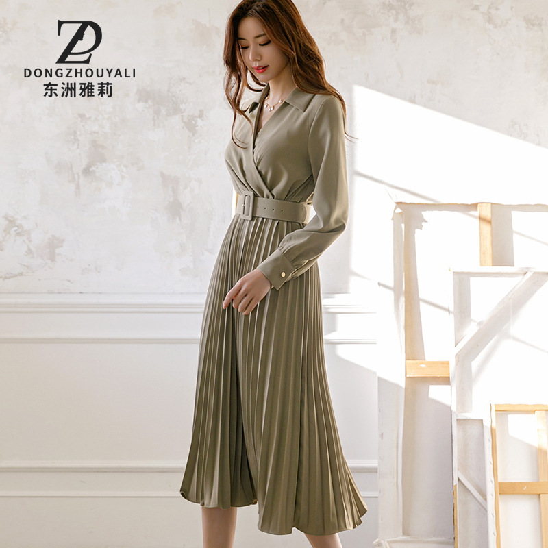 3895 Women's New Long Sleeve Dress Elegant Fashion Japanese and Korean Casual Dress Elegant Pleated Dress for Women