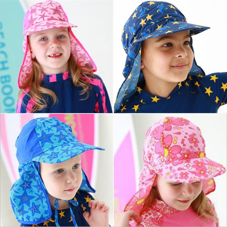 Men's and women's children's sunscreen swimming cap beach play neck protection cap sunshade cap swimming cap ear protection cloth cap sunshade cap