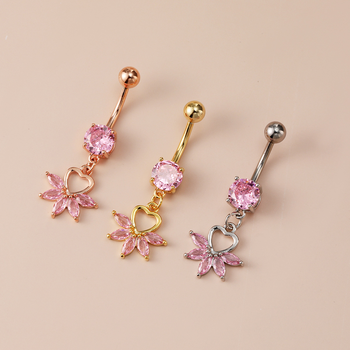 in stock Hot Sale Human Body Piercing Navel Ring Love Tassel Pink Zircon Navel Nail Stylish Navel Buckle