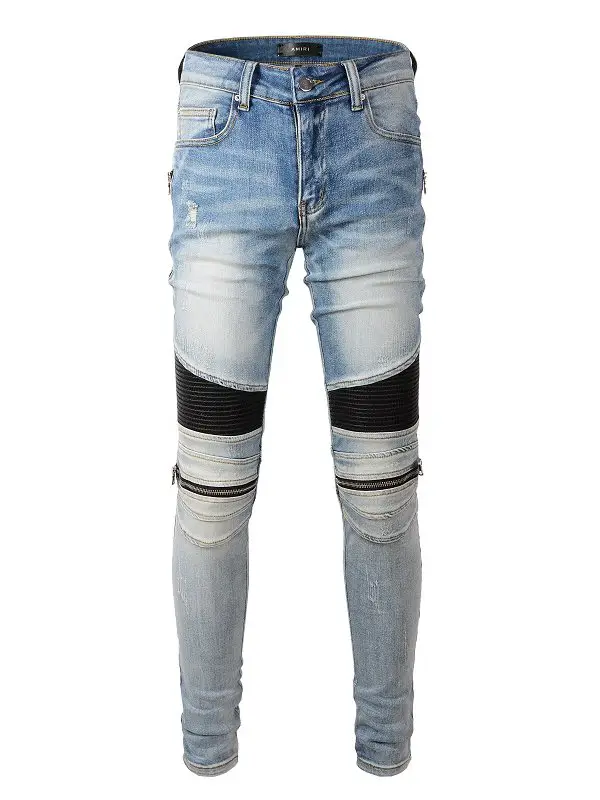 High Street Trendy Amr New arrival Retro Patchwork Distressed Punk Style Zipper Decoration silm Skinny Jeans Denim Men's Pants