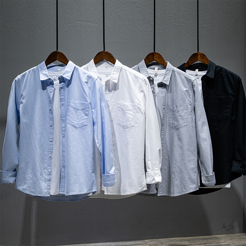 L749 New Daily simple pocket Joker shirt men's casual long sleeve solid color shirt men's a generation of hair