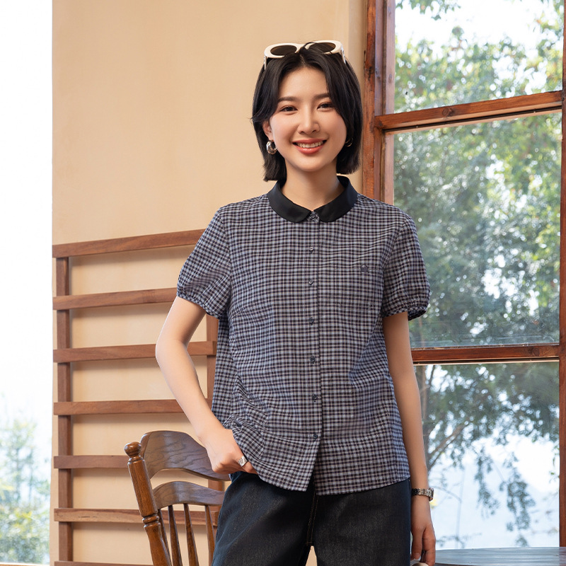 Yun Yun Plaid Short-Sleeved Shirt 2025 Summer New Fashion Loose Lapel Top Women's Age-Reducing Casual Shirt