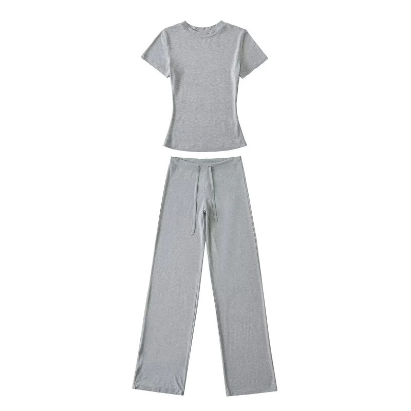 Loose-Fitting/Soft and Comfortable Drapey Pants for Women, Floor-Length Wide-Leg Yoga Pants, Gym Short-Sleeve Top Set