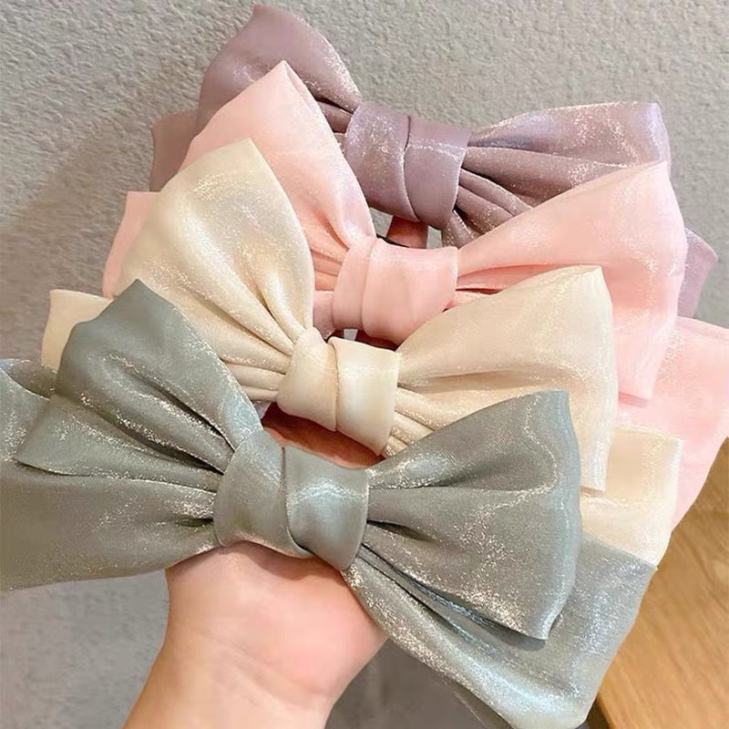 Japanese and Korean Style Oversized Bow Headwear Spring Clip Pearlescent Hairpin Girls' Head Clip Hairpin Elegant Hair Accessories