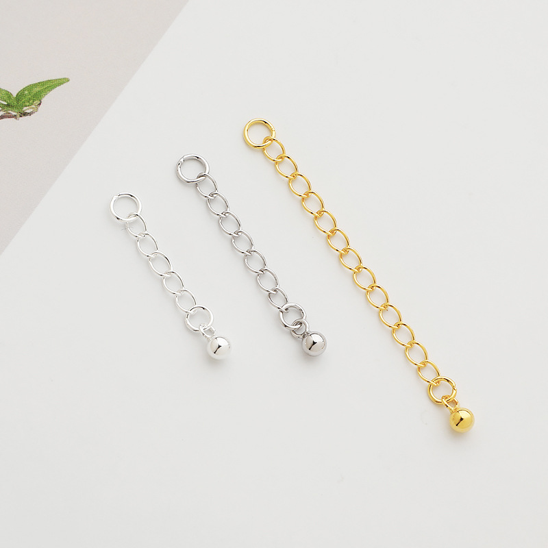 S925 Sterling Silver Gold-Plated Stereo Ball Extension Chain Tail Chain DIY Beaded Accessories Bracelet Necklace Finishing Extension Chain