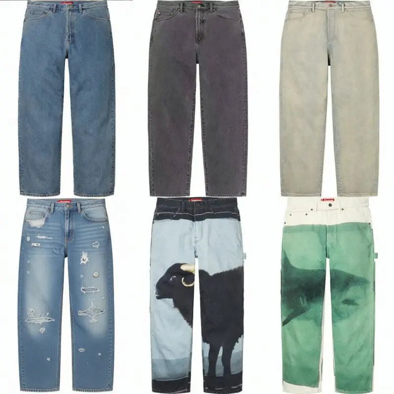Card-number 3D-printed loose-fit jeans, long pants