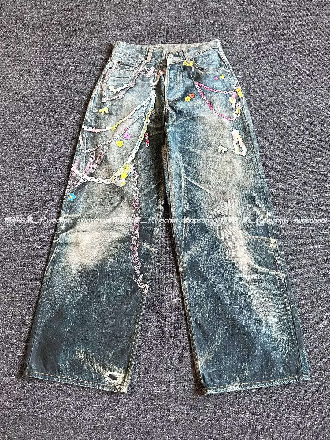 【Zero Color Difference Ceiling】25Ss Candy Pants Chain 3D Digital Print 1981 Style Jeans Unisex