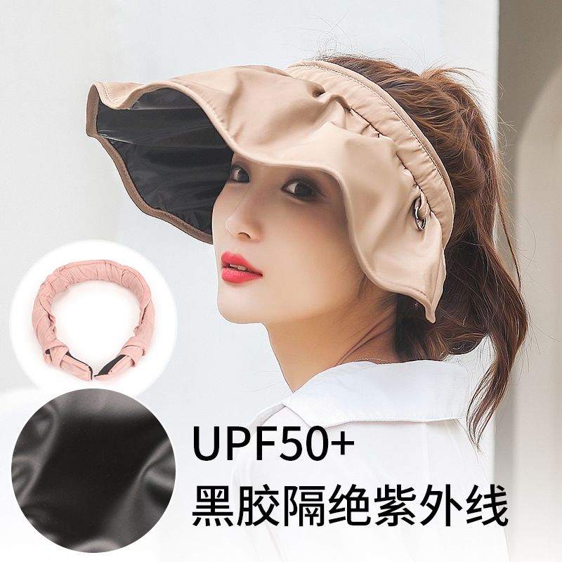 Summer Women's Sunscreen Black Glue Shell Hat Street Fashion Hair Clamp Hair Band Sun Hat Summer Big Brim Empty Top Hat