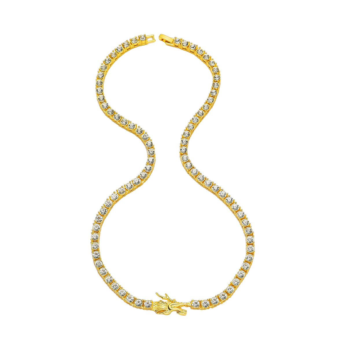 European and American Hip Hop Men's Explosive Single Rank Diamond Alloy Necklace Rhinestone Single Rank Diamond Tennis Chain Punk Fashion Necklace