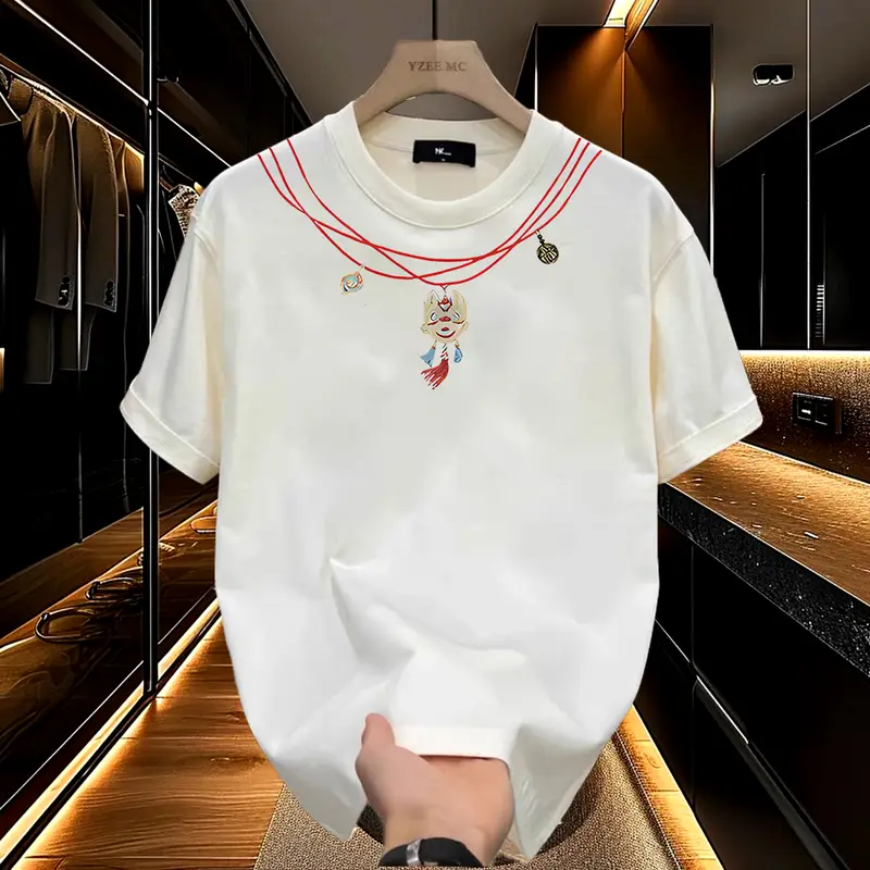 Chinese Style pure cotton Short Sleeve T-Shirt Men Summer Trendy Cool Printed Round Neck Tops Loose Casual Half Sleeve T-Shirt