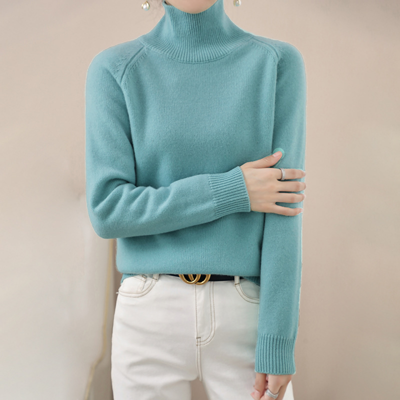 Women's Sweater for Autumn and Winter, Stand-Up Collar, Thick Pullover with Raglan Sleeves, Long-Sleeve Base Layer Top, Cross-Border Women's Sweater for Layering