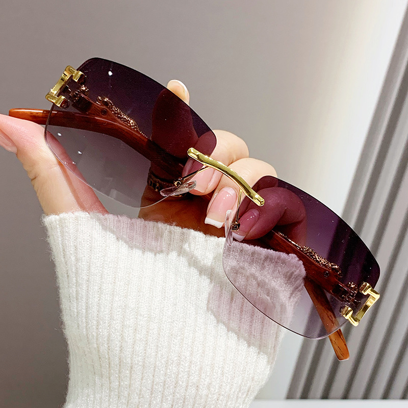 New European and American Retro Wood Grain Leopard Mirror Leg Box Cut-Edge Sunglasses Ins Fashionable Novel Personalized Sunglasses Trendy