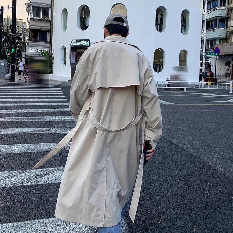 Trench coat men's spring and autumn fashion brand British style loose couple coat Hong Kong style Ruan handsome double-breasted mid-length over-the-knee overcoat