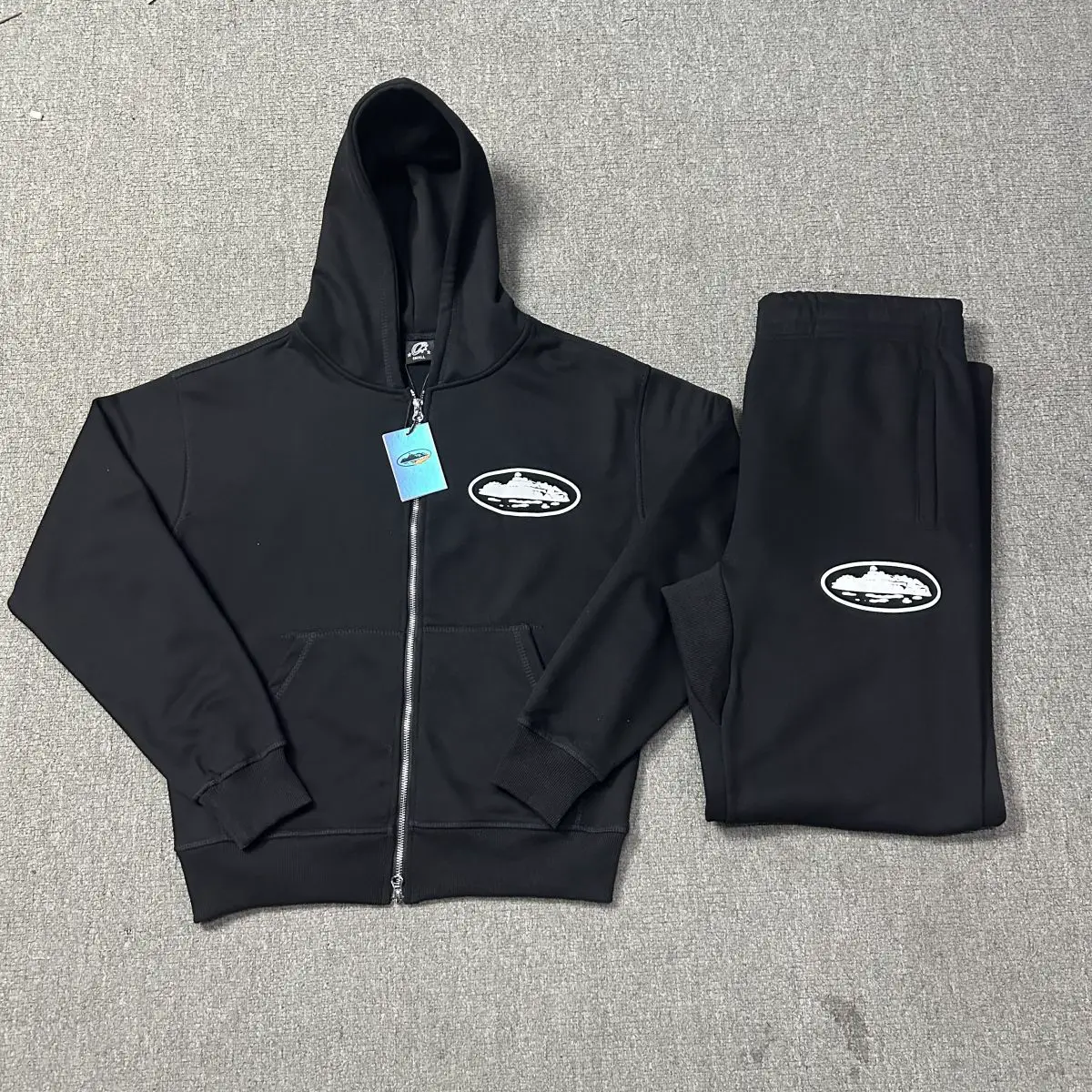 Ship Series Foam Logo Printed Ribbed Hooded Cardigan Sweatshirt for Men and Women Casual Foam Sweatpants