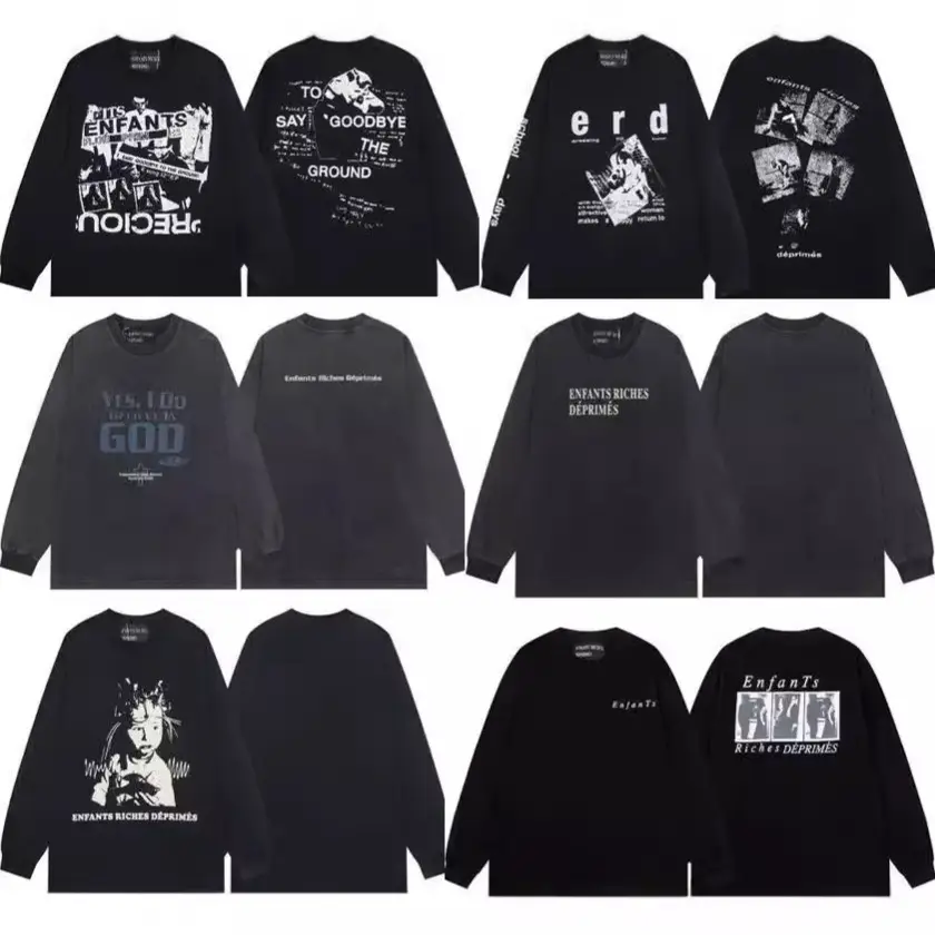 New melancholy rich second generation ERD sketch graffiti loose casual long-sleeved bottoming shirt tide men and women long-sleeved T-shirt
