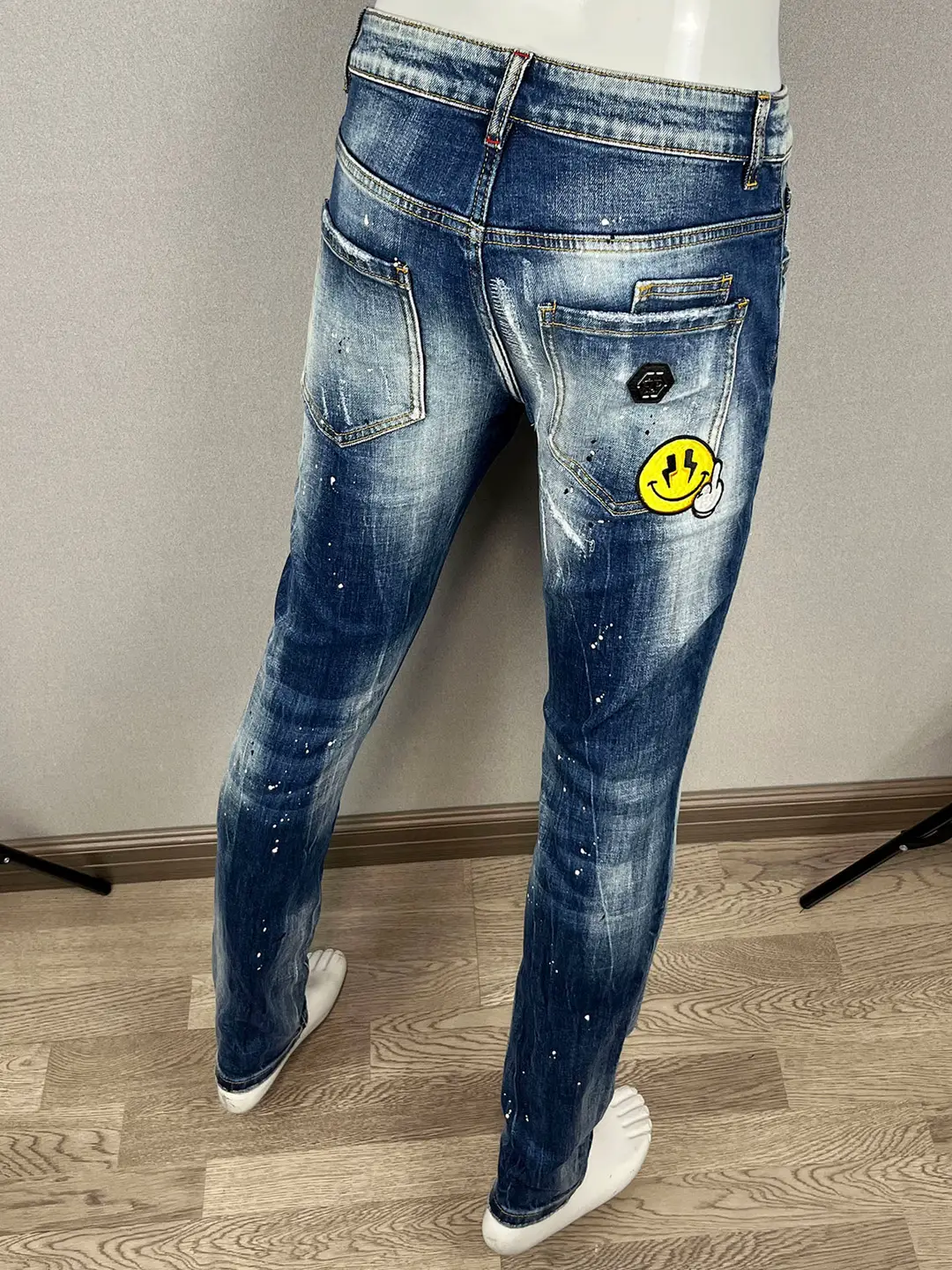 25 Autumn New Men's Jeans Pp Slim Fit Skinny Leg Slightly Stretchy Plein Heavy Craft Embroidery Unique Designer