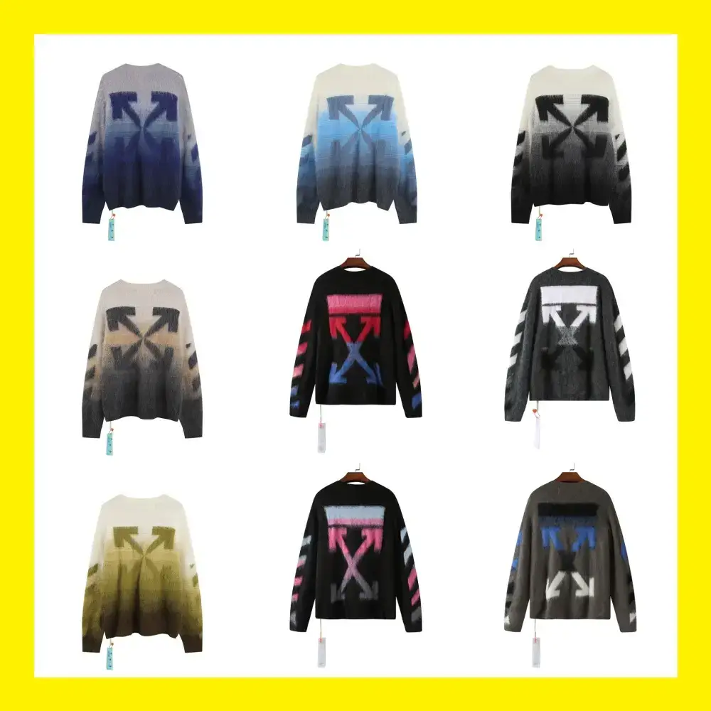 Wholesale Classic off sweater long coat ow fashion brand gradient arrow mohair sweater sweater lovers outfit