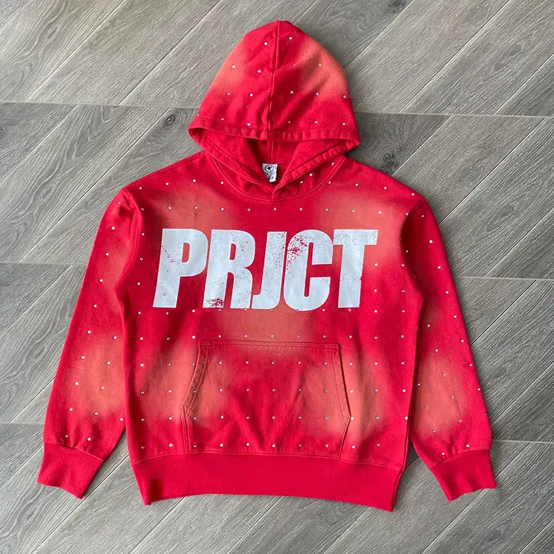 Project Capri Emergency Hoodie Washed Rhinestone Casual Hooded Sweatshirt