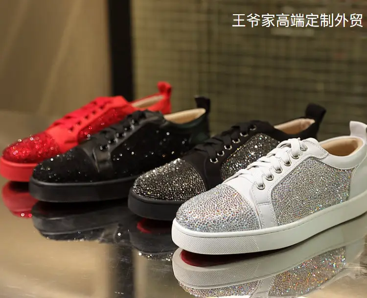 Acl Men's Low-Top Shoes with Rhinestones, Women's Red-Soled Studded Shoes, New Spring/Summer Genuine Leather Lace-Up Sneakers, Large Size Couple's Trendy Brand