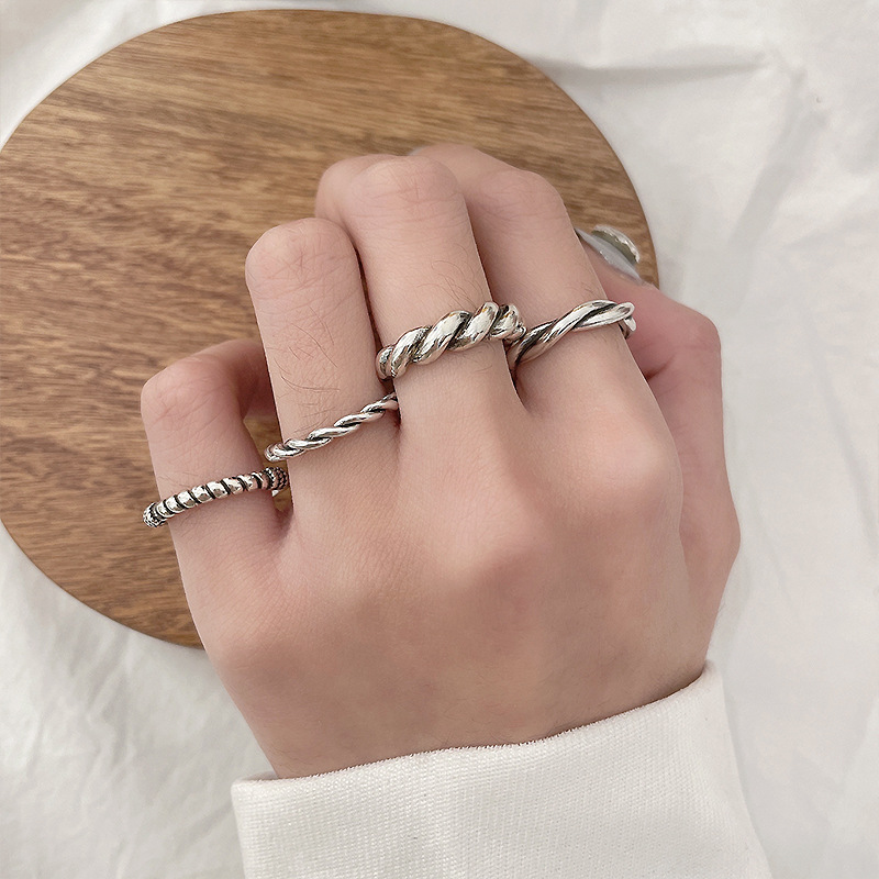 925 Sterling Silver Ring No Fading Retro Simple Jewelry Design Sense Niche European and American Opening Adjustable Ring for Women