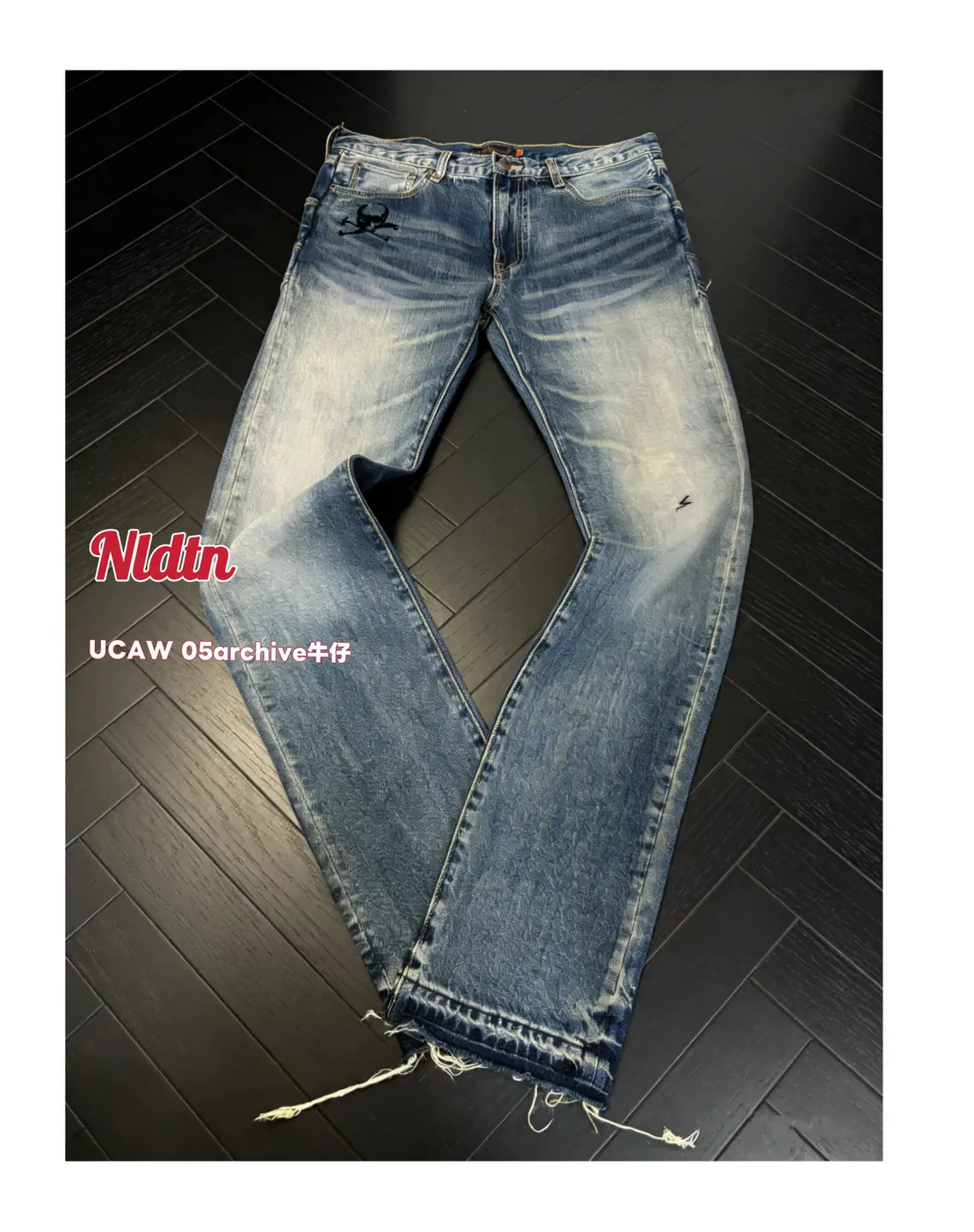 【稀有独家】铁牛undercover风格05AW85刺绣糜烂牛仔裤修身Uc