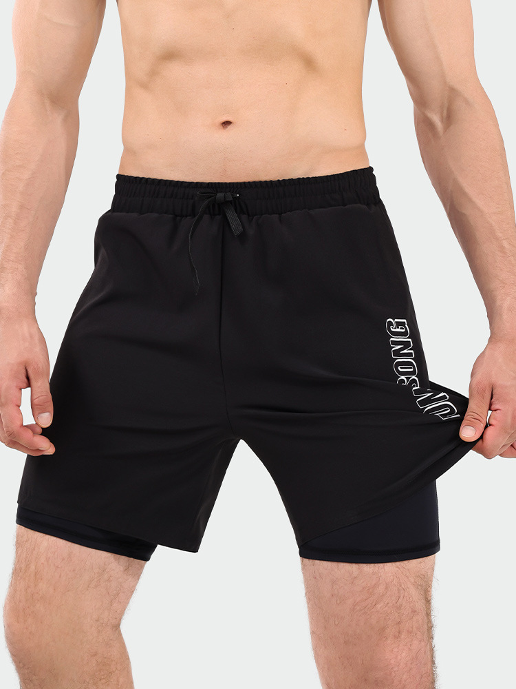 Momasong Men's Swimming Trunks Anti-Embarrassment Double-Layer Loose Swimming Trunks Set Five-Point Beach Trunks Hot Spring Swimsuit