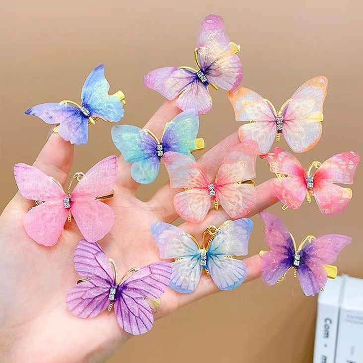 Internet Celebrity Cute Children's Butterfly Hairpin Tulle Antique Hanfu Wings Side Headwear Little Girl's Fairy Style Super Fairy Fashion