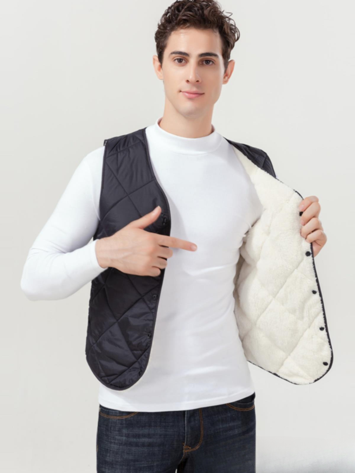 2024 Middle-aged Youth Down Cotton Vest Clip Men's Autumn and Winter fleece-lined Lightweight Warm-fitting Vest Inner Wearing Waistcoat
