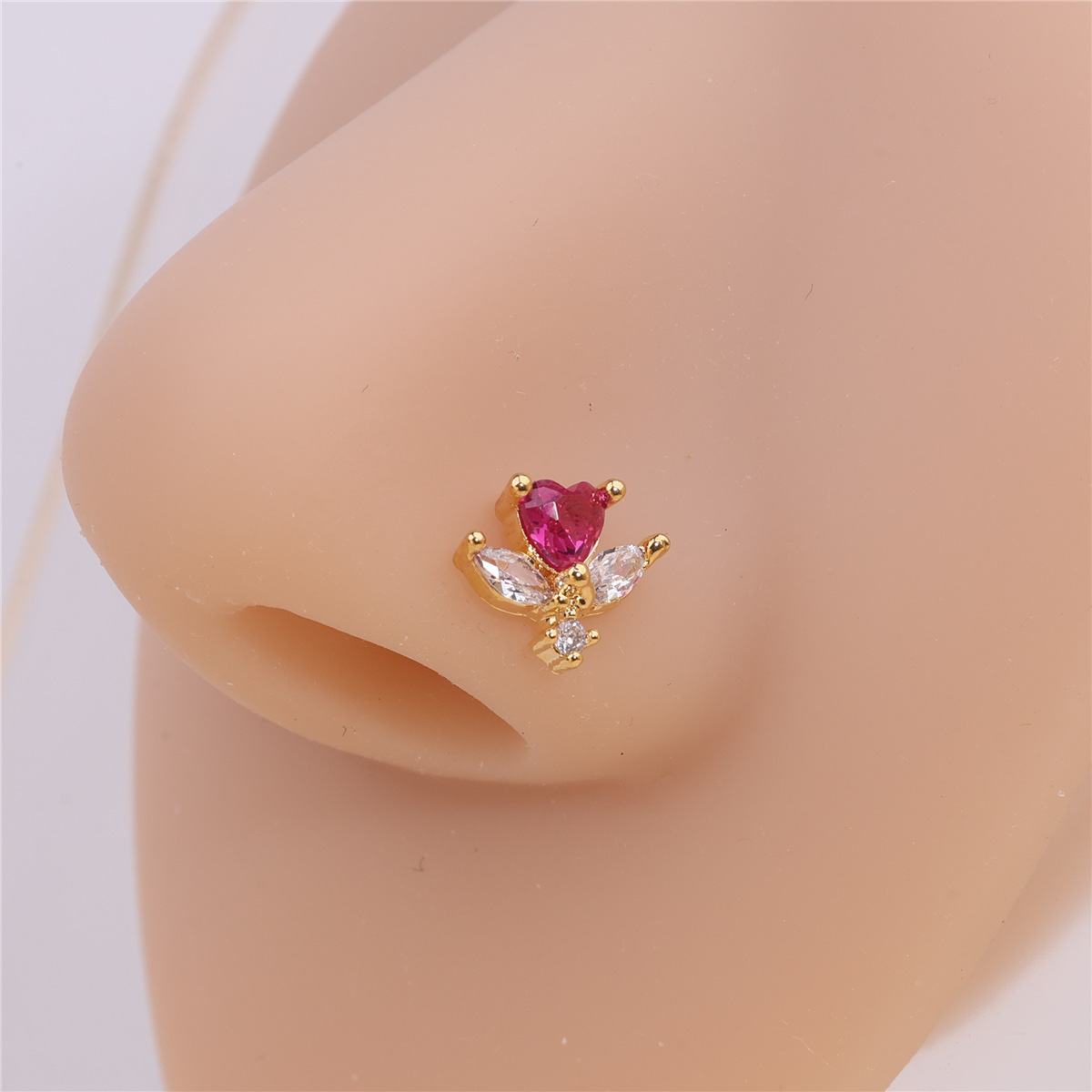 European and American Cross-Border L-Pole Heart Wings Nose Nails Micro-Encrusted Zircon Nose Rings for Men and Women, Trendy and Cool Nose Rings, Fashionable Nose Accessories