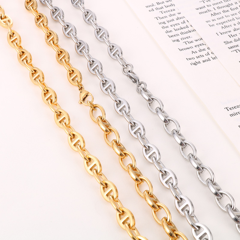 Cassette Jewelry European and American Cross-Border Japanese Chain Fashionable Sweater Chain Oval Ring Open Buckle Pig Nose Necklace Bracelet