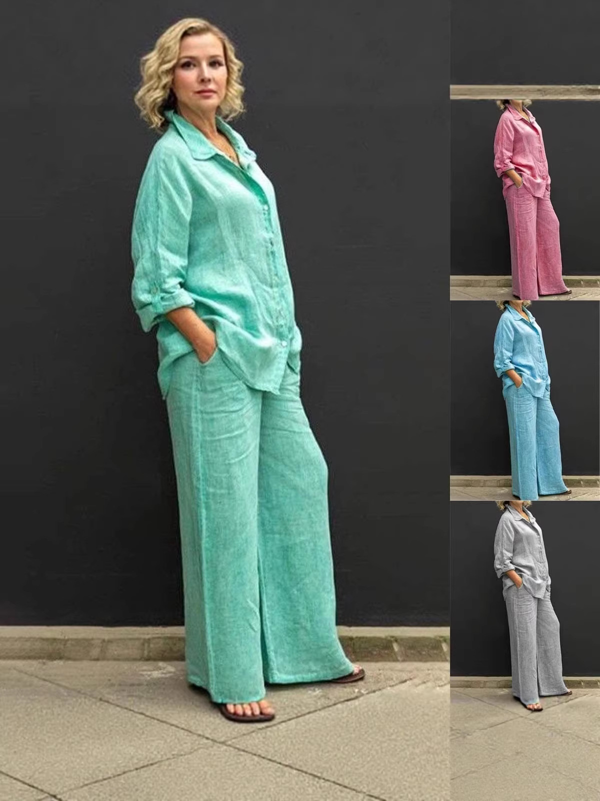 2026 Hot-Selling Spring and Summer Cross-Border European and American Amazon New Button-Down Solid Color Lapel Shirt Elegant Casual Set