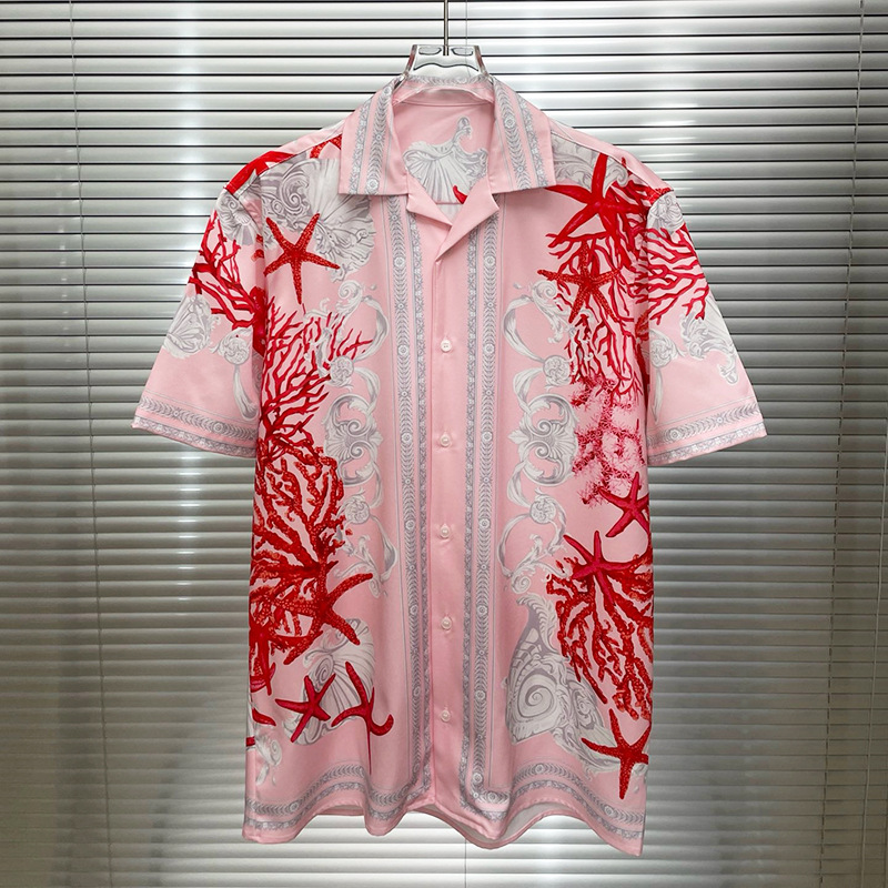 Spring and summer new European and American cross-border foreign trade fashion youth popular digital printing men's short sleeve lapel shirt shirt