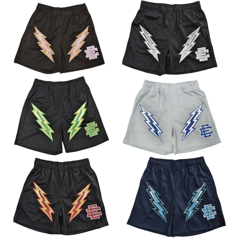 Cross border hot selling lightning sports pants men's summer quarter pants with mesh breathable and loose fit, but quick drying EE shorts in stock
