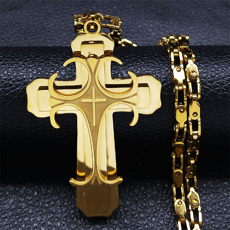Cross-border new large cross necklace men's stainless steel Gold Christmas God chain necklace Christmas gift jewelry