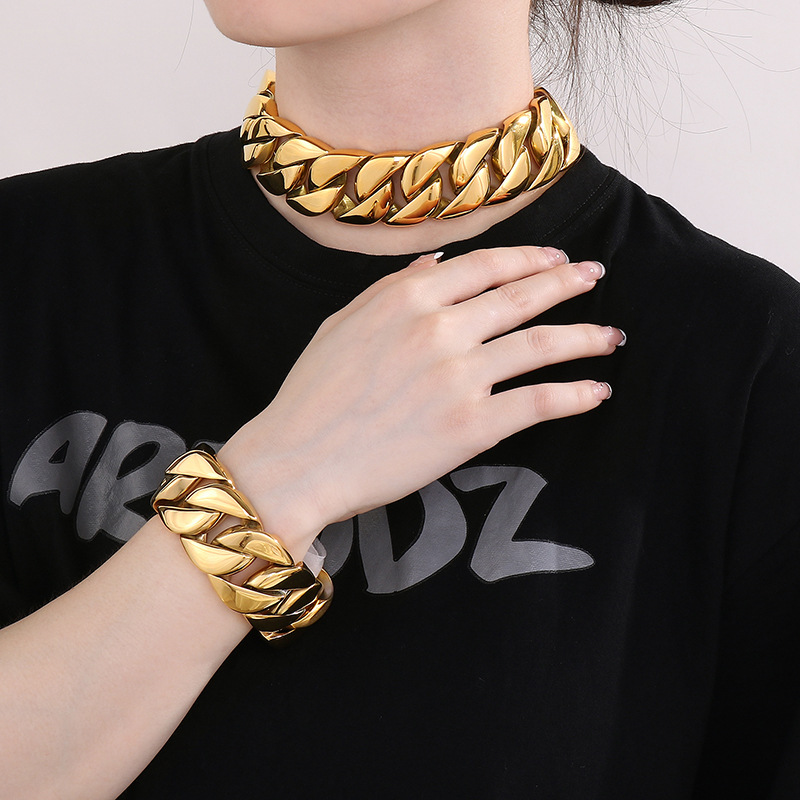 European and American Hip-Hop Style Trendy Casting Thick 31mm Wide Cuban Chain Unisex Necklace 316L Stainless Steel Bracelet