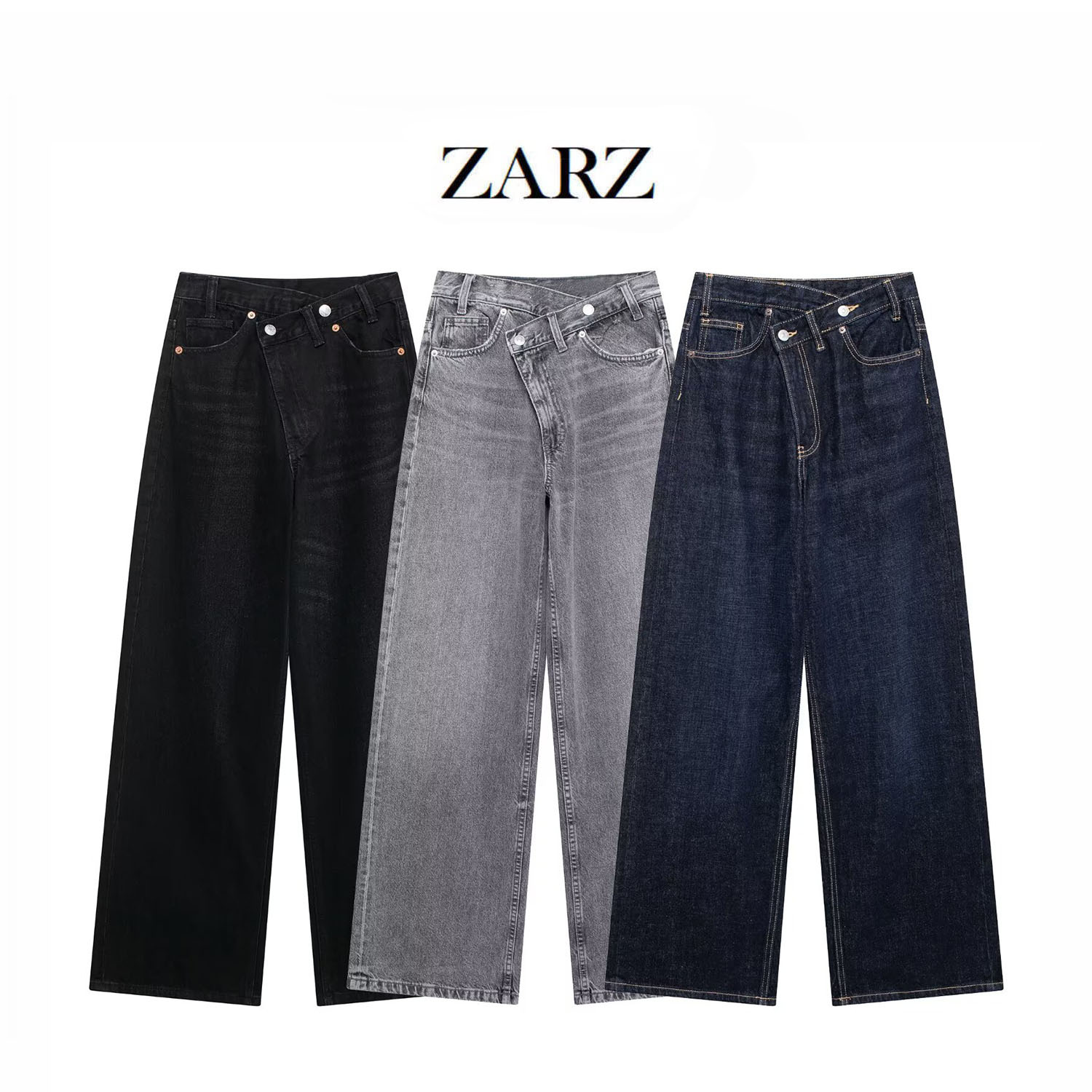 ZARZ homemade European and American style new women's fashion double breasted trouser waist high waist wide leg jeans 8197/232 Foto QC de 1688 na Qualit.ly
