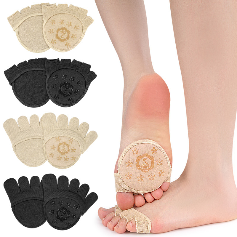 Dispensing Five-Finger Socks Half Cotton Sweat-Absorbing Forefoot Half Palm Full Toe Open Toe High Heels Silicone Non-Slip Invisible Socks