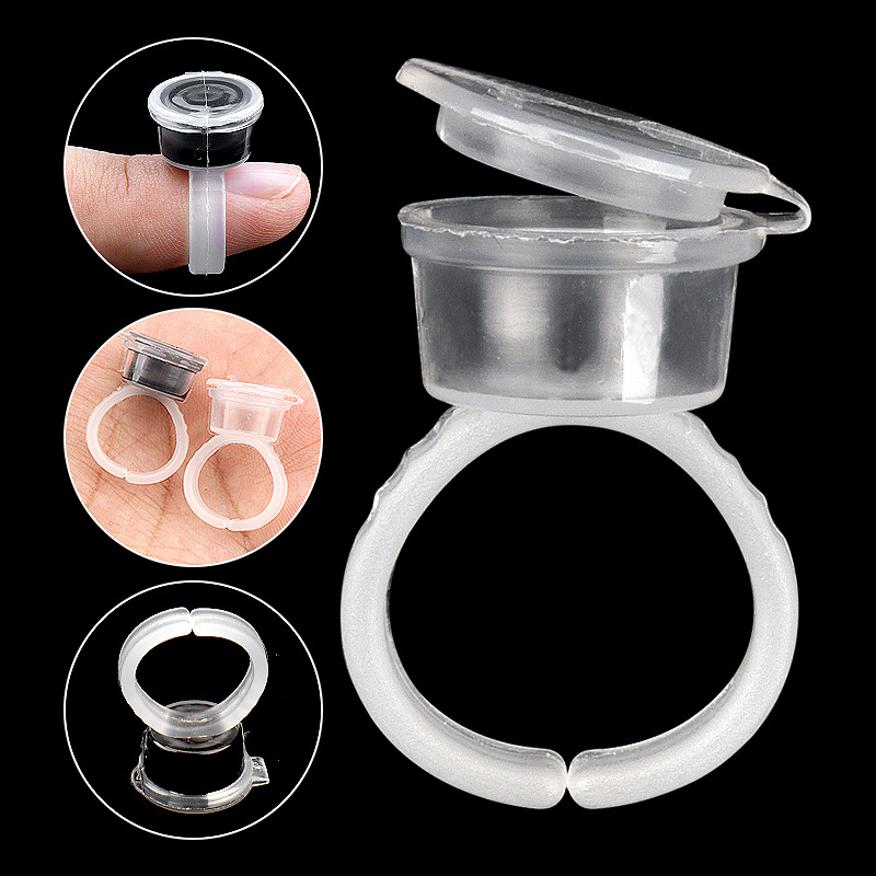 Tattoo Pigment Cups, Flip-Top Ring Cups, Anti-Spill Lip Tint Pigment Finger Rests, Eyebrow Tattoo Supplies and Tools, 50 Pieces