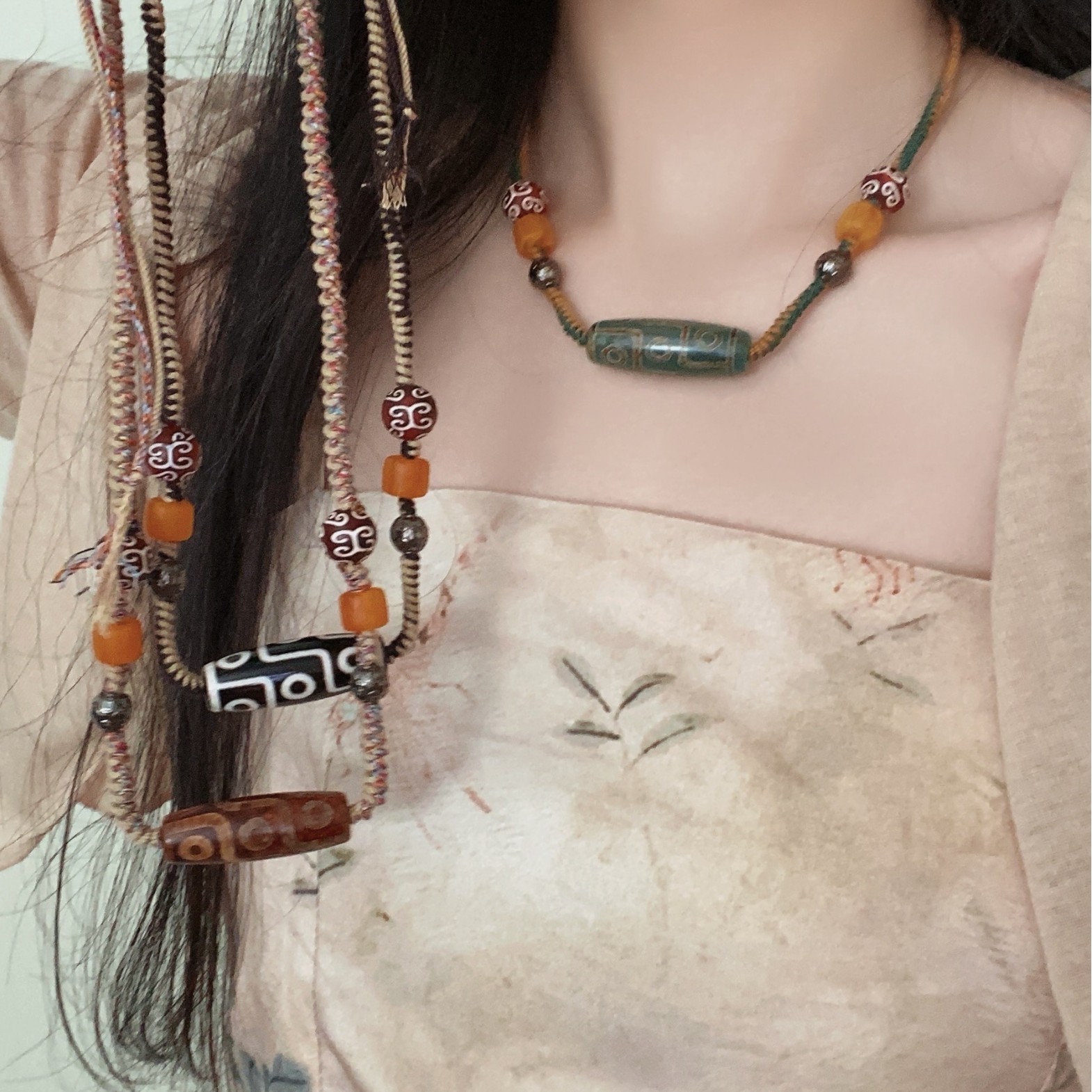 Ethnic Xizang Style Nine-eye Bead Necklace Female Niche High-end Couple's Accessories New Chinese Style Retro Collarbone Chain for Men