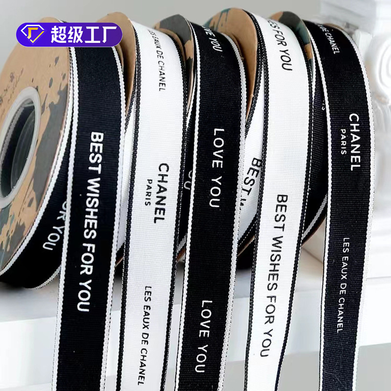 New bouquet ribbon printing English ribbon thread cotton ribbon flower packaging gift bundle bow bouquet