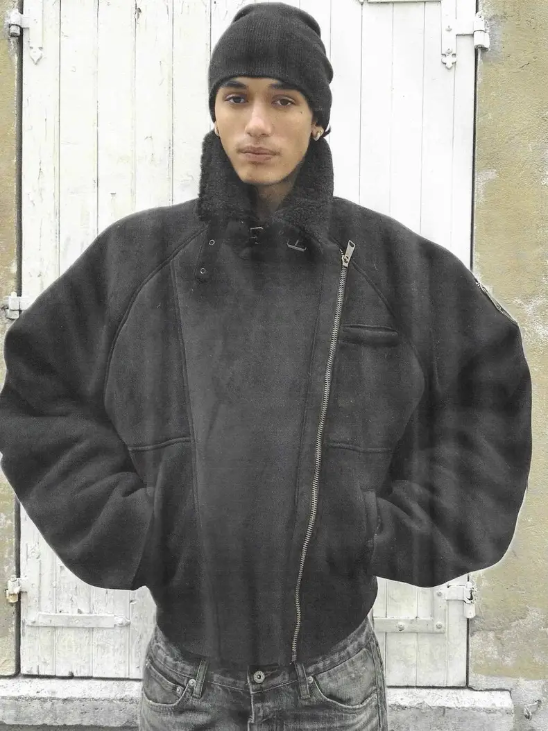 No faith studios 25ss lambskin suede motorcycle loose silhouette diagonal zipper heavy-duty jacket