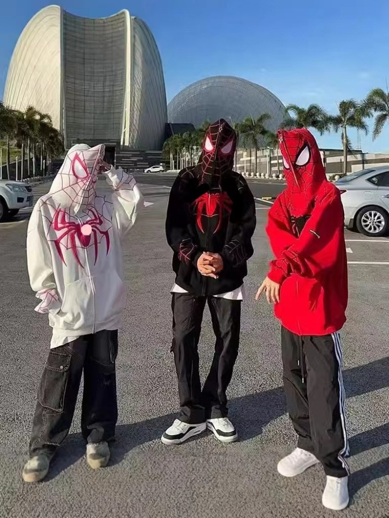 Cross-border Animation Spider Sweater American Spring and Autumn Cartoon Student Hooded Trendy Street Men and Women plus size Hoodie Jacket