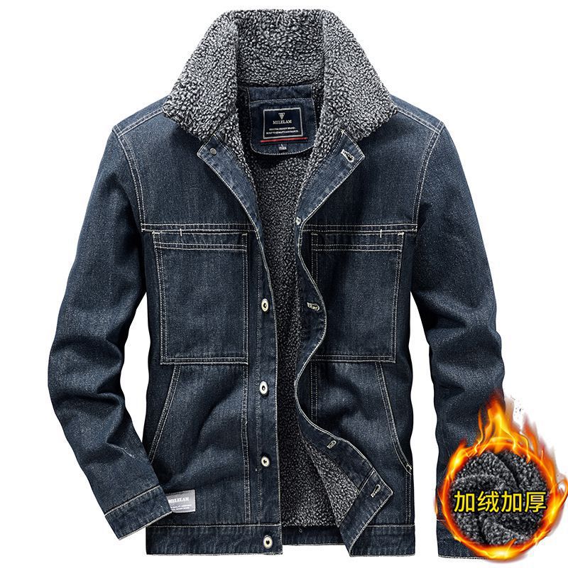 2022 Winter new washed denim coat men plus velvet padded high-end casual denim coat 3285