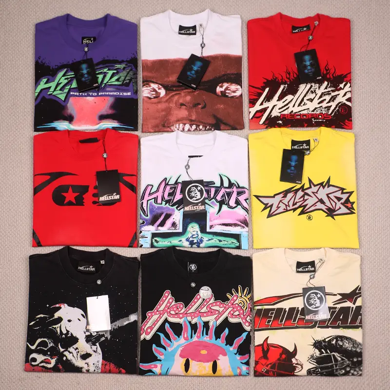 Meichao Hel Hell LStar Star Wide Shoulder Creative Fun Printed High Street Short sleeved T-shirt Casual Men