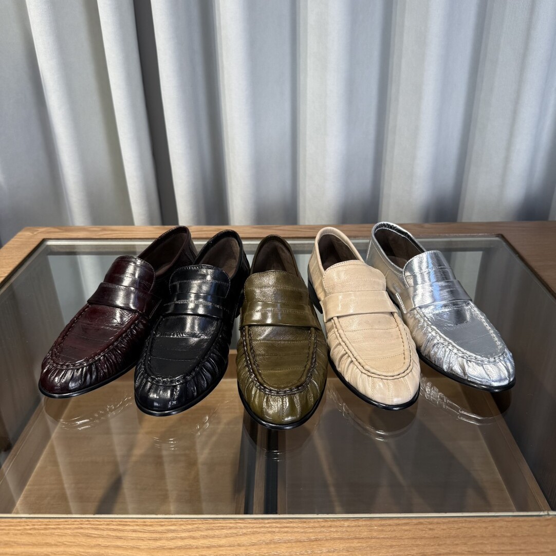 In Stock~Row Style Retro British Eel Skin Loafers Flat Casual Leather Shoes Women's Genuine Leather Single Shoes Export Women's Shoes