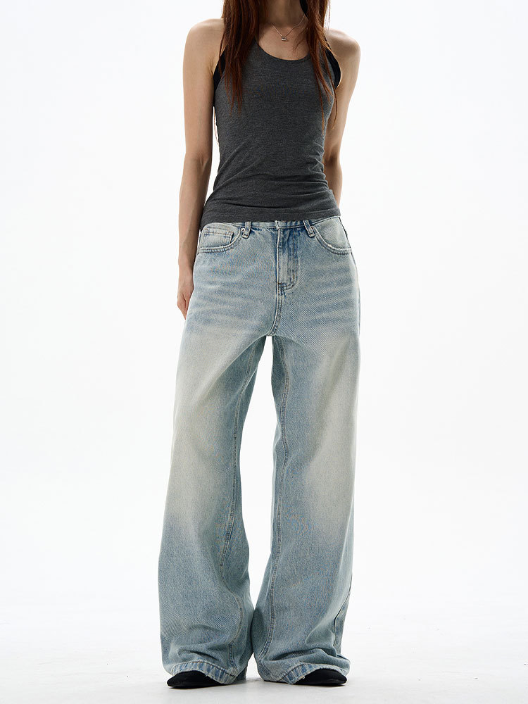 American Style Retro Washed Jeans Men's and Women's Loose Design Reffi Handsome Lazy Simple Wide Leg Straight Pants Ins Trendy