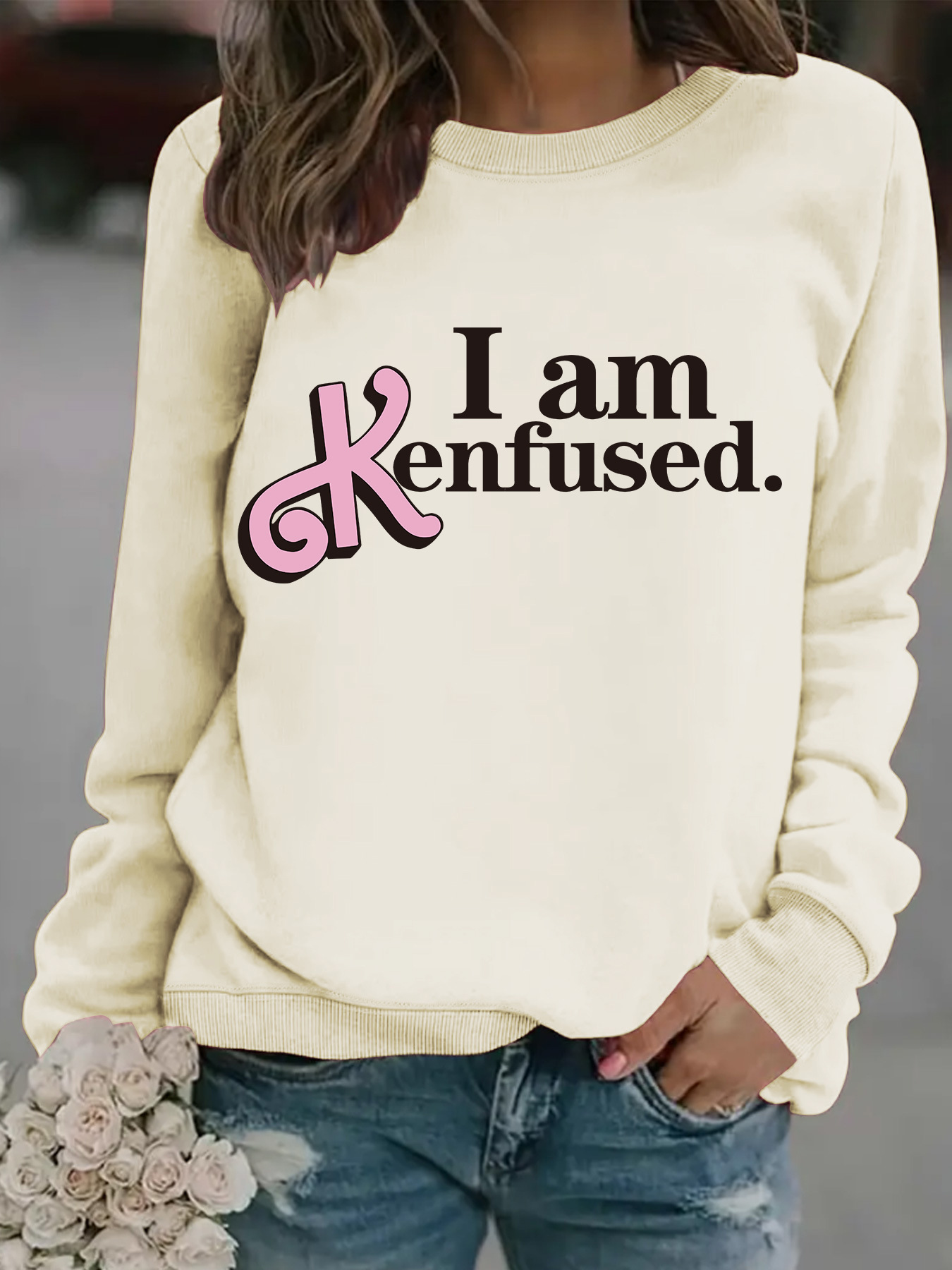 Europe and the United States cross-border autumn and winter women's casual long sleeve round neck Iamkenfused printed pullover sweatshirt sweater wholesale