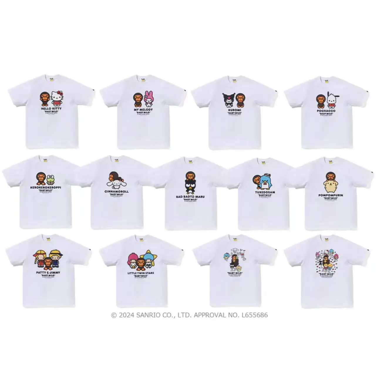 Pe X Hellokitty25 New Milo Letter Printed Loose Short-Sleeved T-Shirt for Men and Women Couples