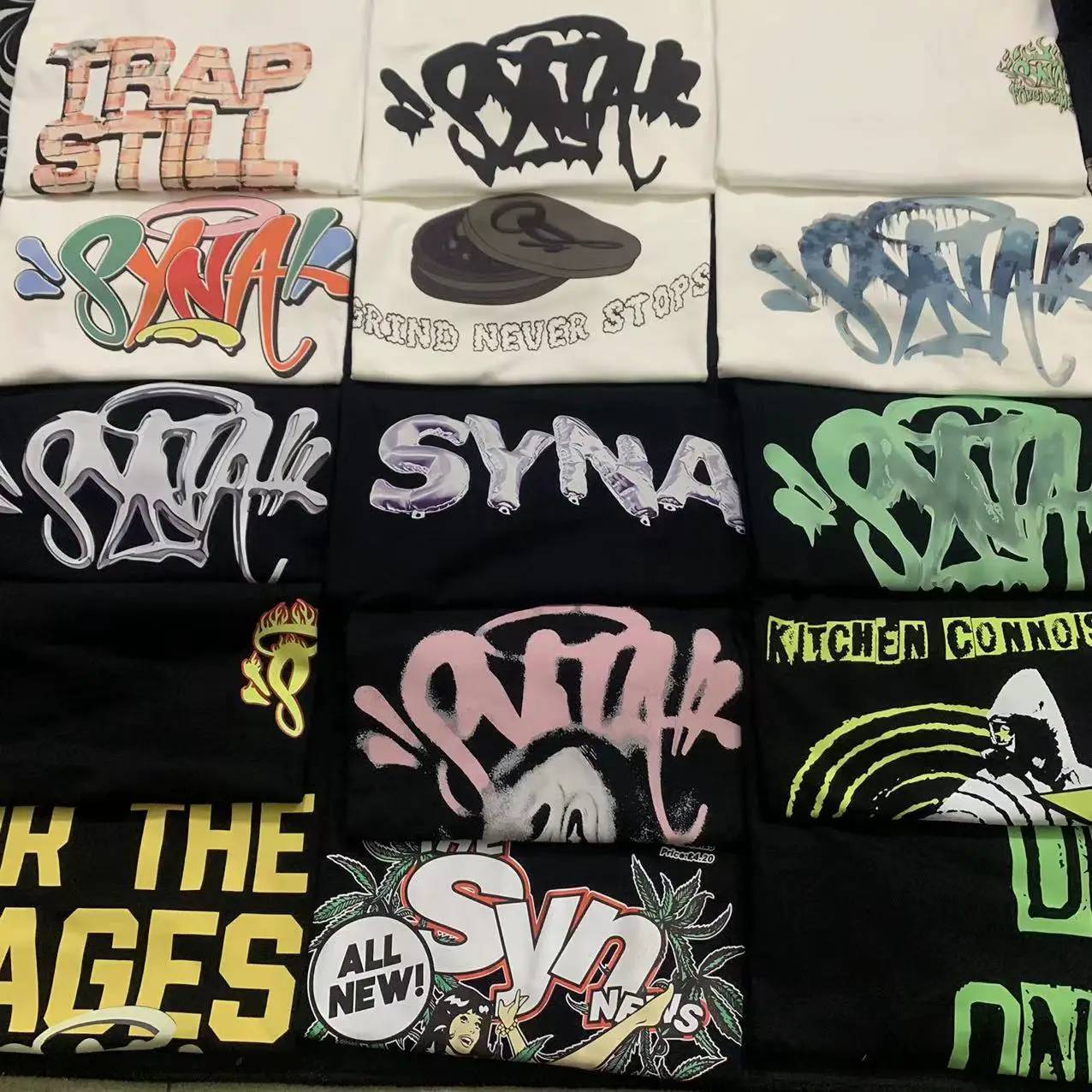 High Quality SYNA WORLD American Hip Hop Letter Printed Short Sleeve T-Shirt Loose Casual Crewneck Top Trendy Brand