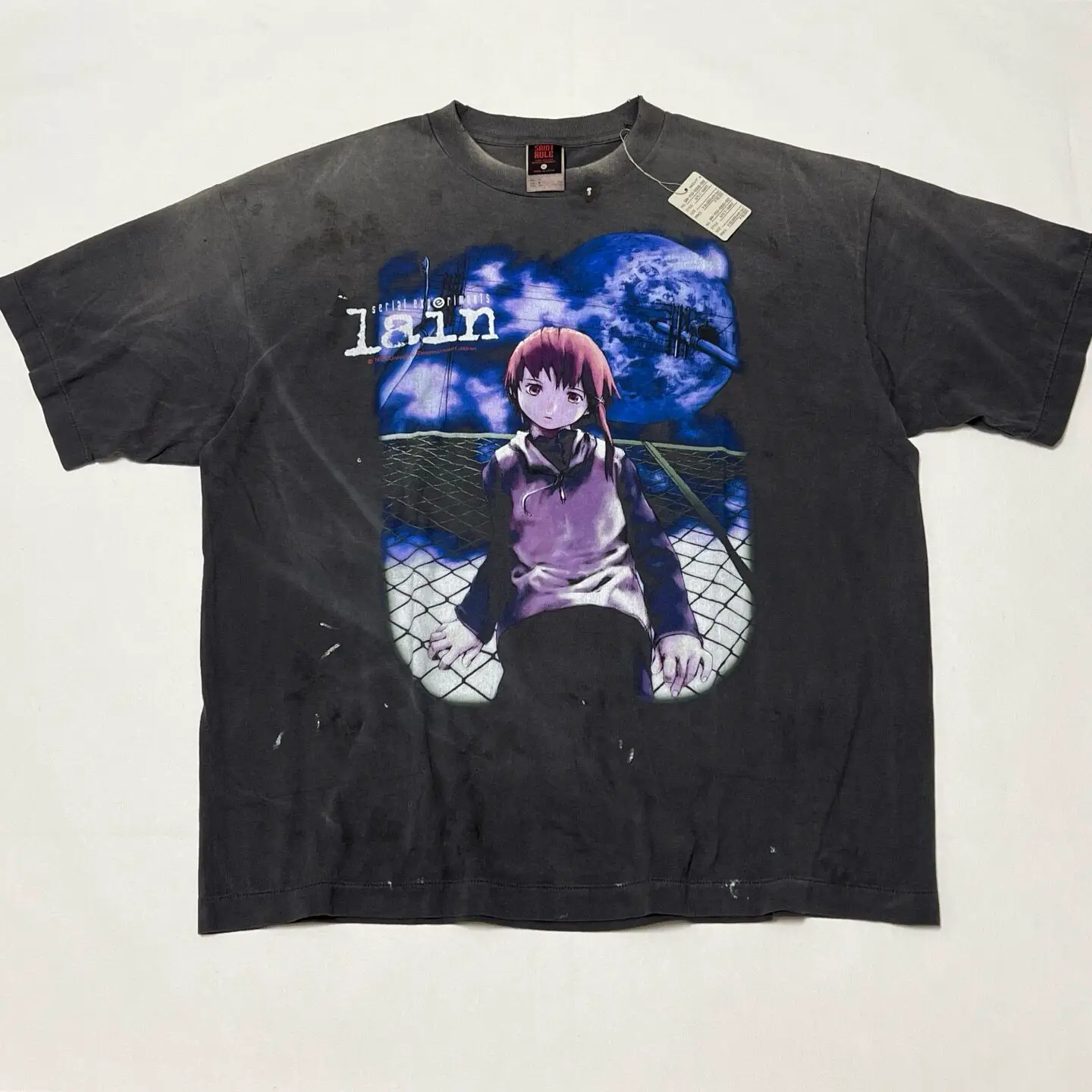 Saint Mxxxxxx Co-Branded New Bell-Tone Anime Character Print Round Neck Short-Sleeve Washed Vintage Tee